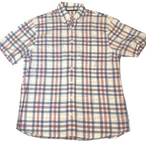 Johnnie-O Shirt Men's Size Large Blue Pink Plaid Button Down Cotton Lightweight